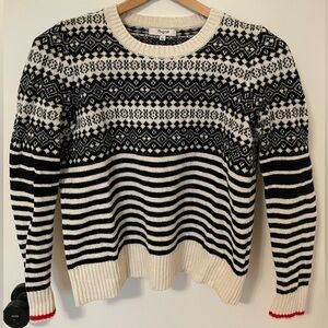 Madewell Merino Wool Black and White Patterned Holiday Sweater